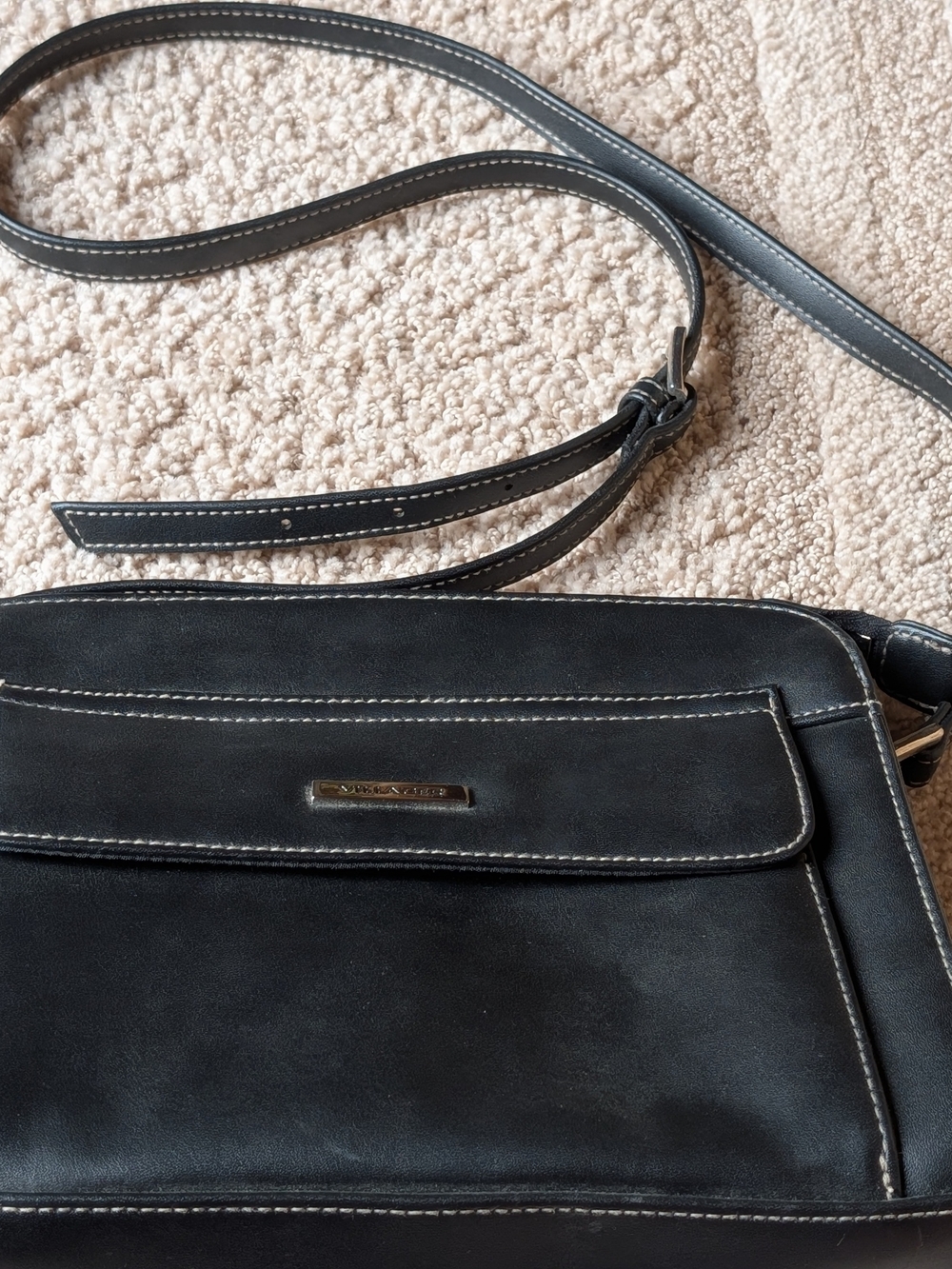 Villager Black Crossbody Bag with Contrast Stitching